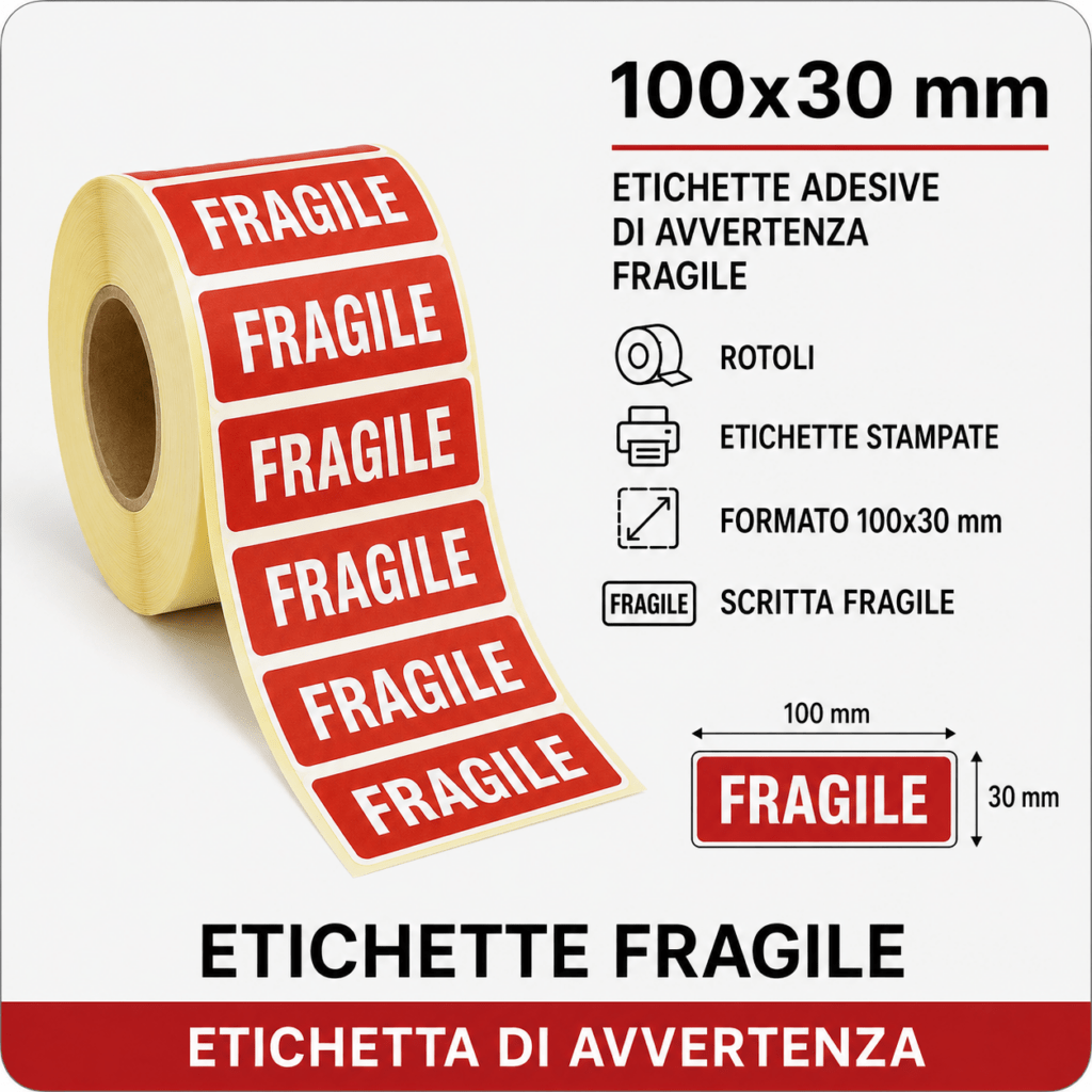 etichette adesive 100×30 mm per imballaggi – fragile