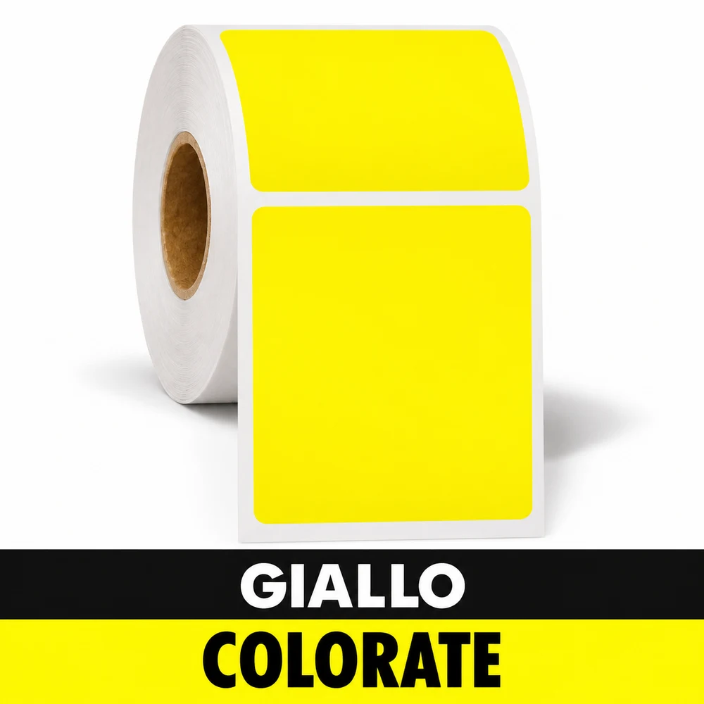 Rotolo di etichette adesive gialle, disponibile in Vellum e Termica Eco