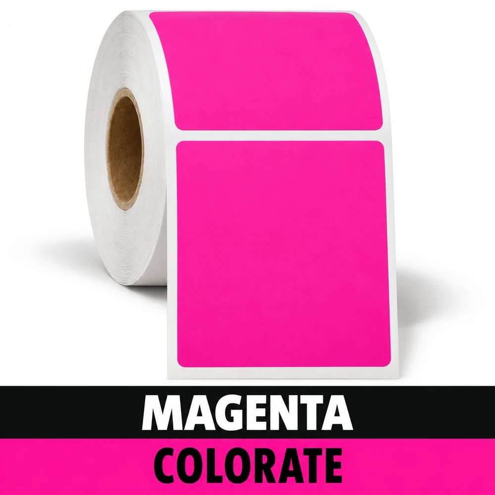 Rotolo di etichette adesive magenta, disponibile in Vellum e Termica Eco