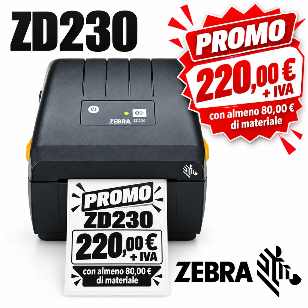 promo zebra zd230 con etichetta stampata