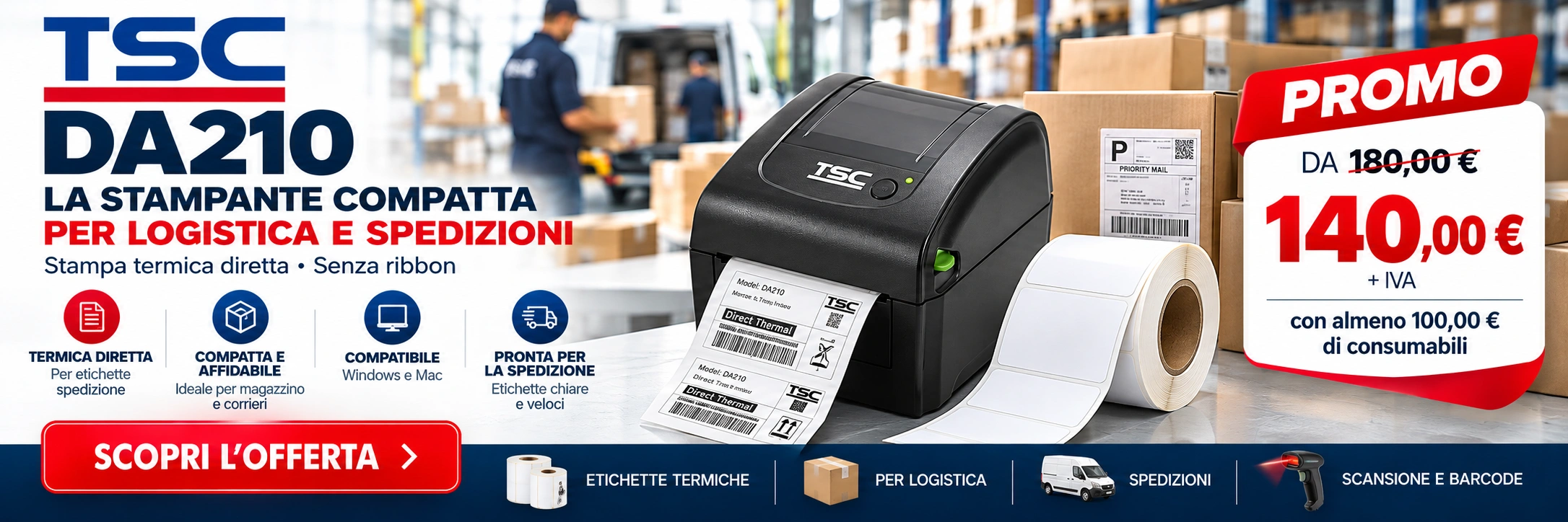slide stampante tsc da210 per logistica e spedizioni